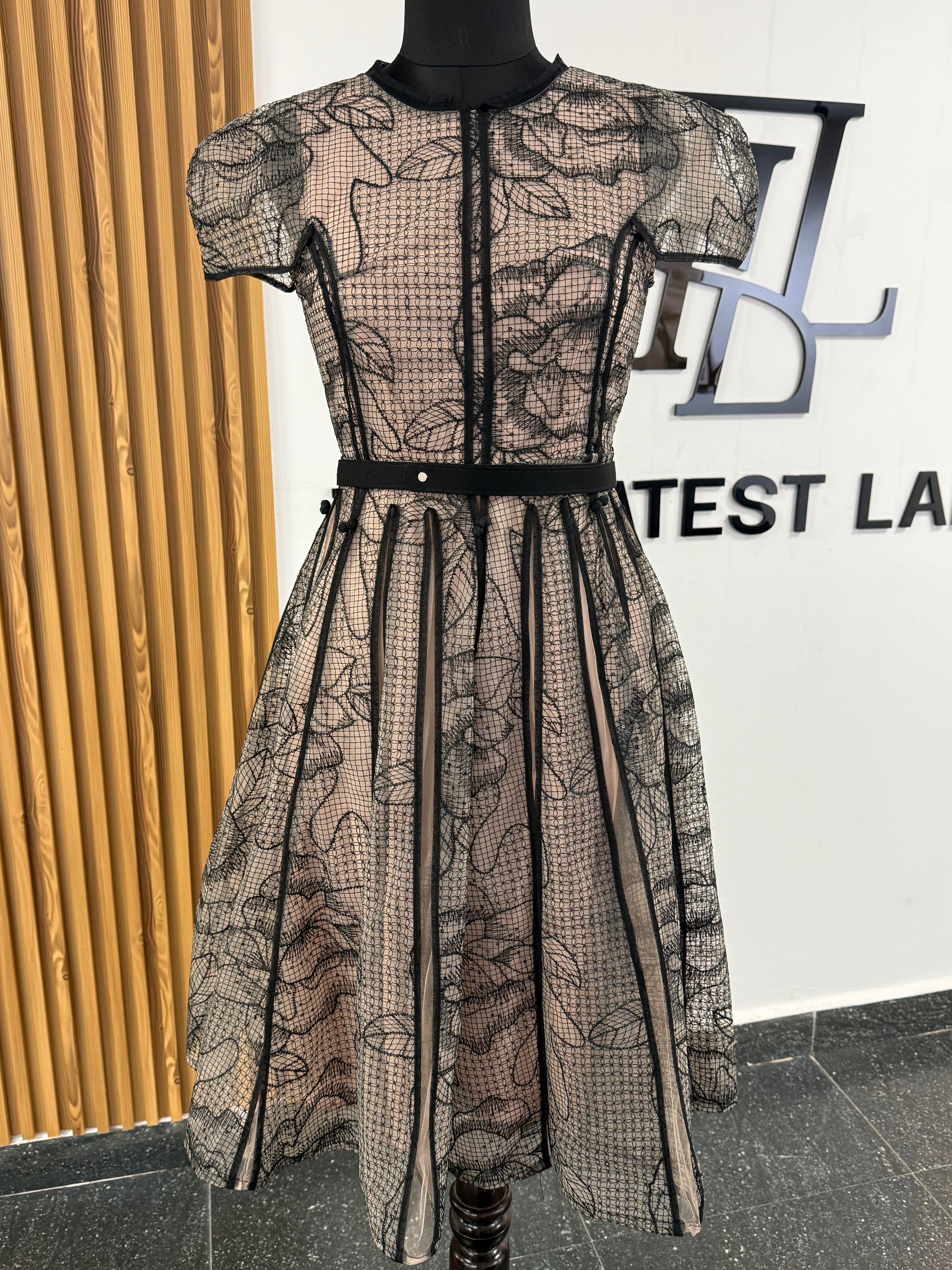 Black lace overlay midi Dress