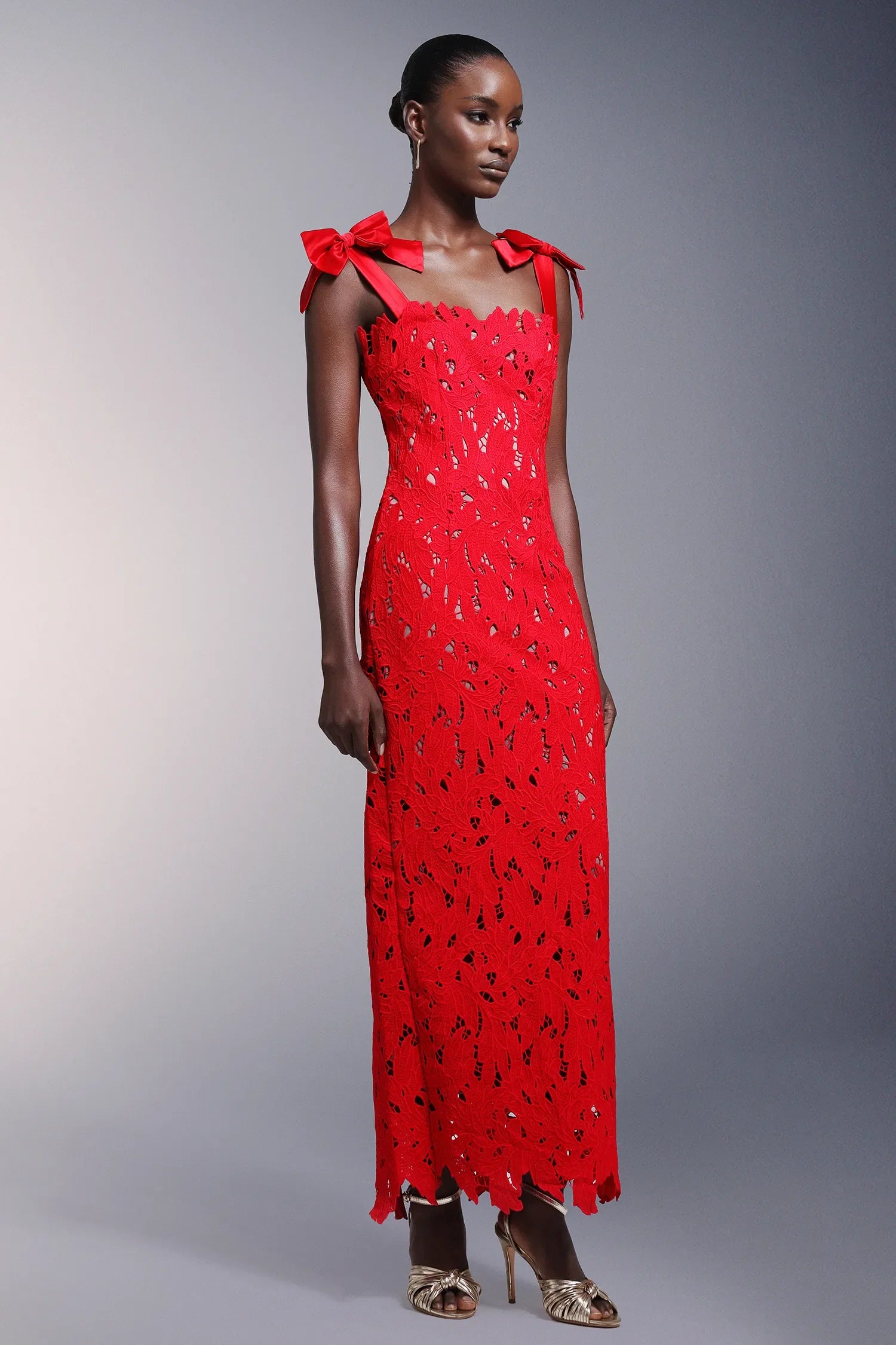 Lace Gown With Bow Straps