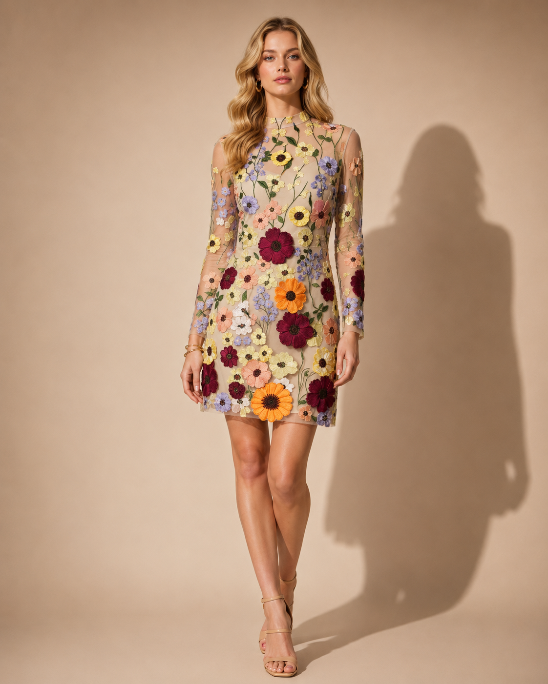 Midnight Garden Embroidered Mesh Dress