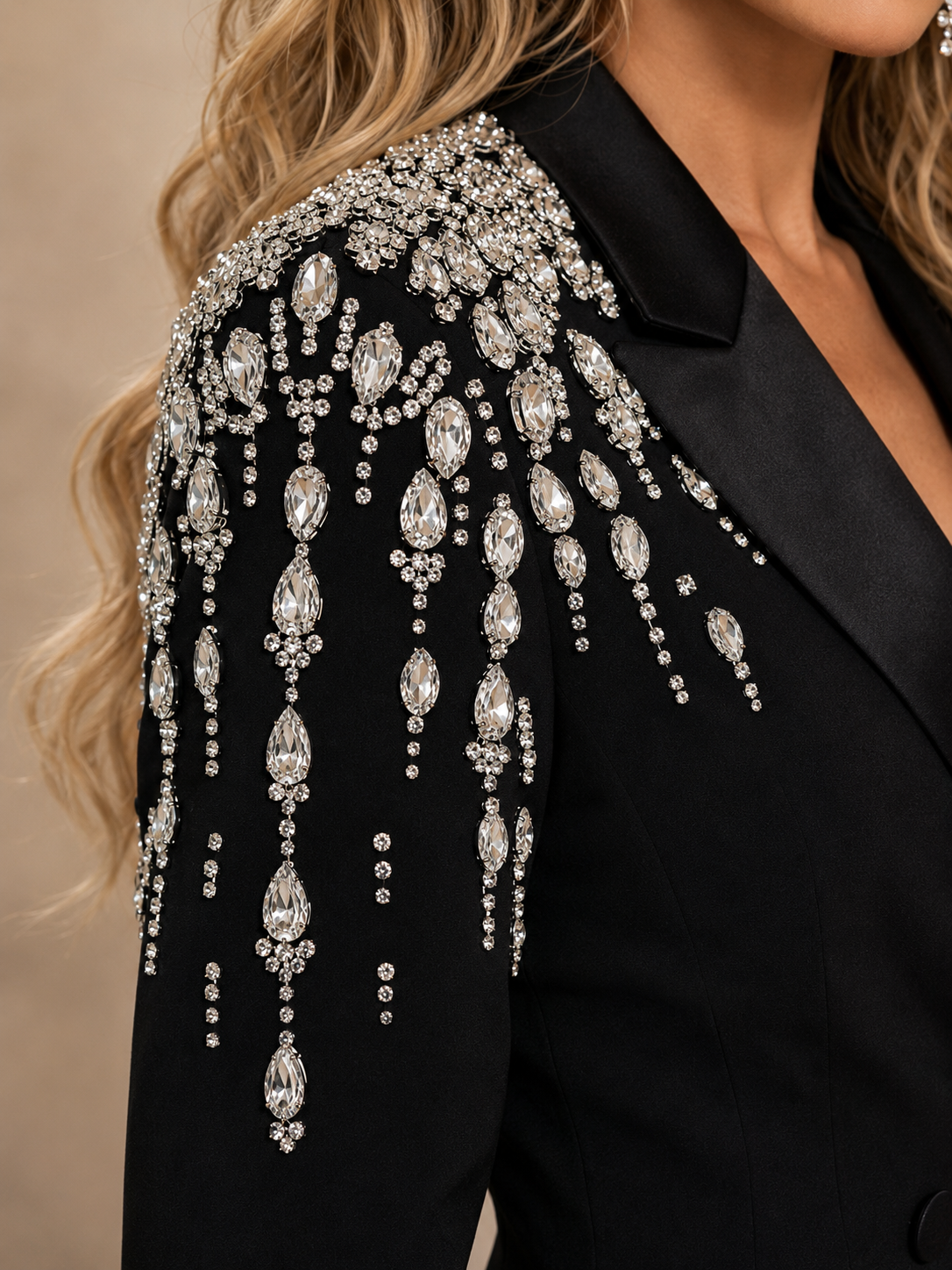 Sequin-Shoulder Black Blazer Mini Dress