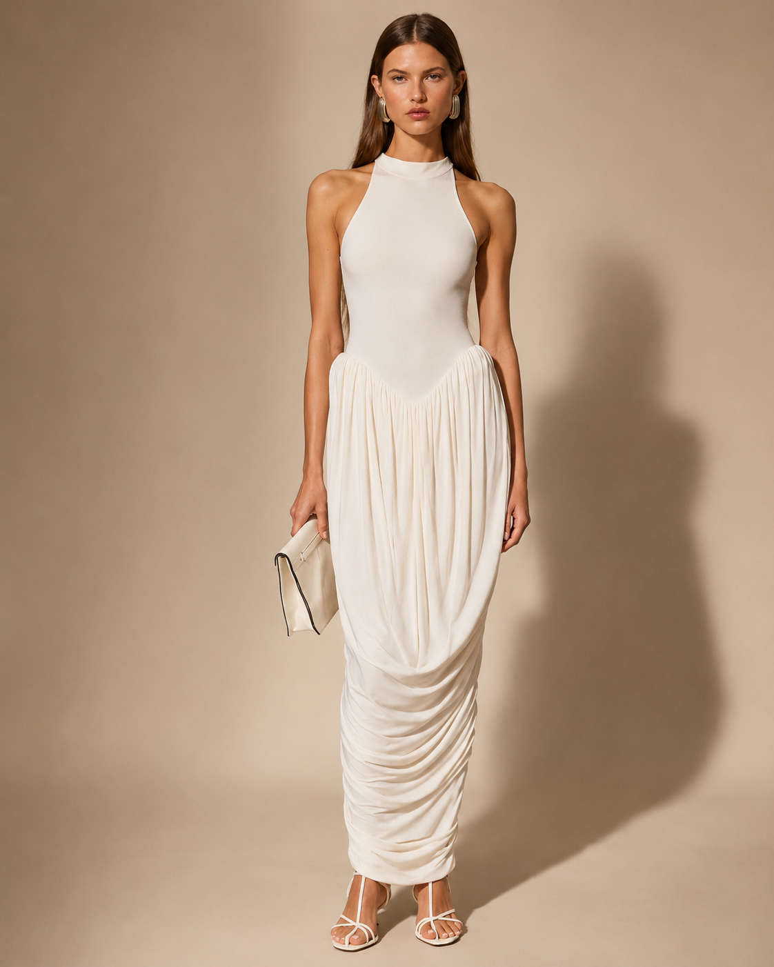 Ivory Draped Column Gown