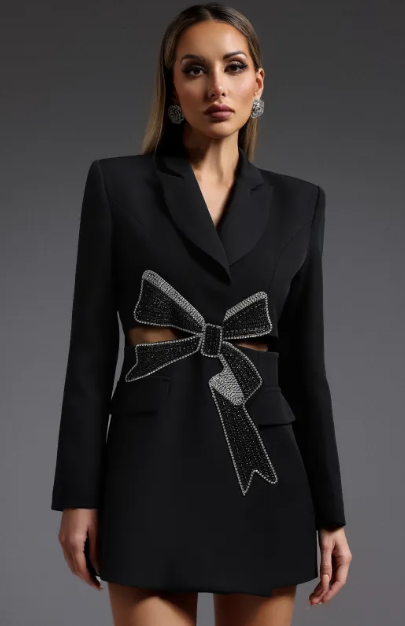 Midnight Power Bow Blazer Dress