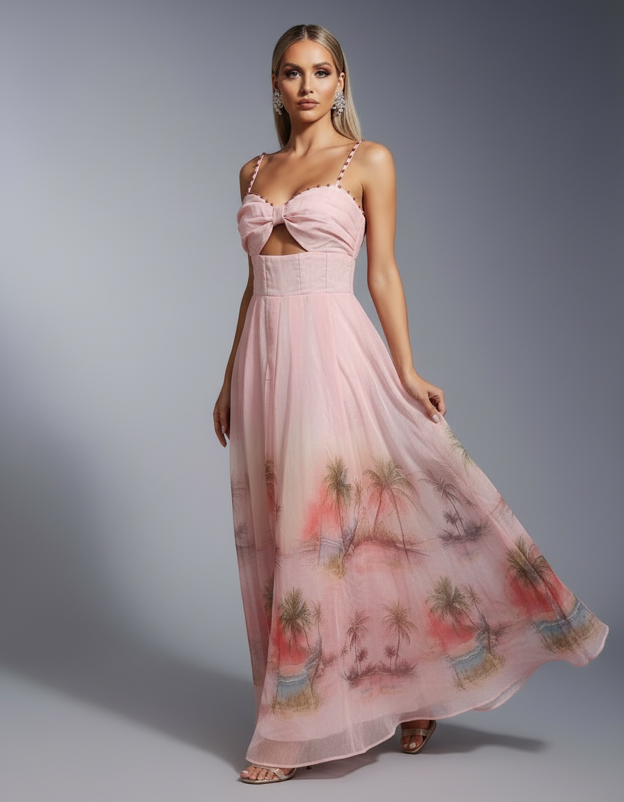 Tropical Print Midi Dress