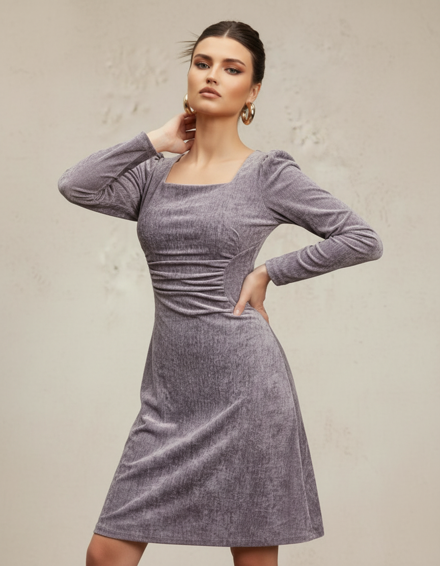 Square Neck Velvet  Dress