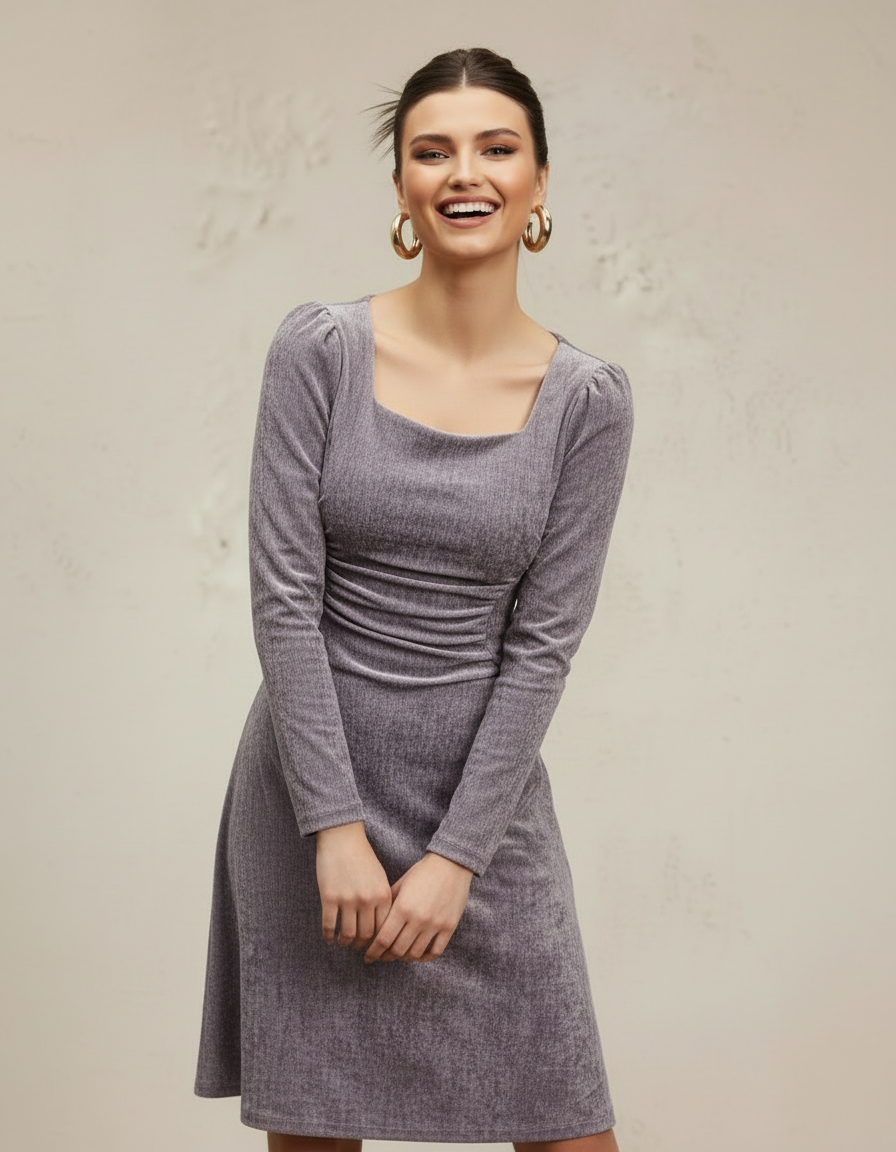 Square Neck Velvet  Dress