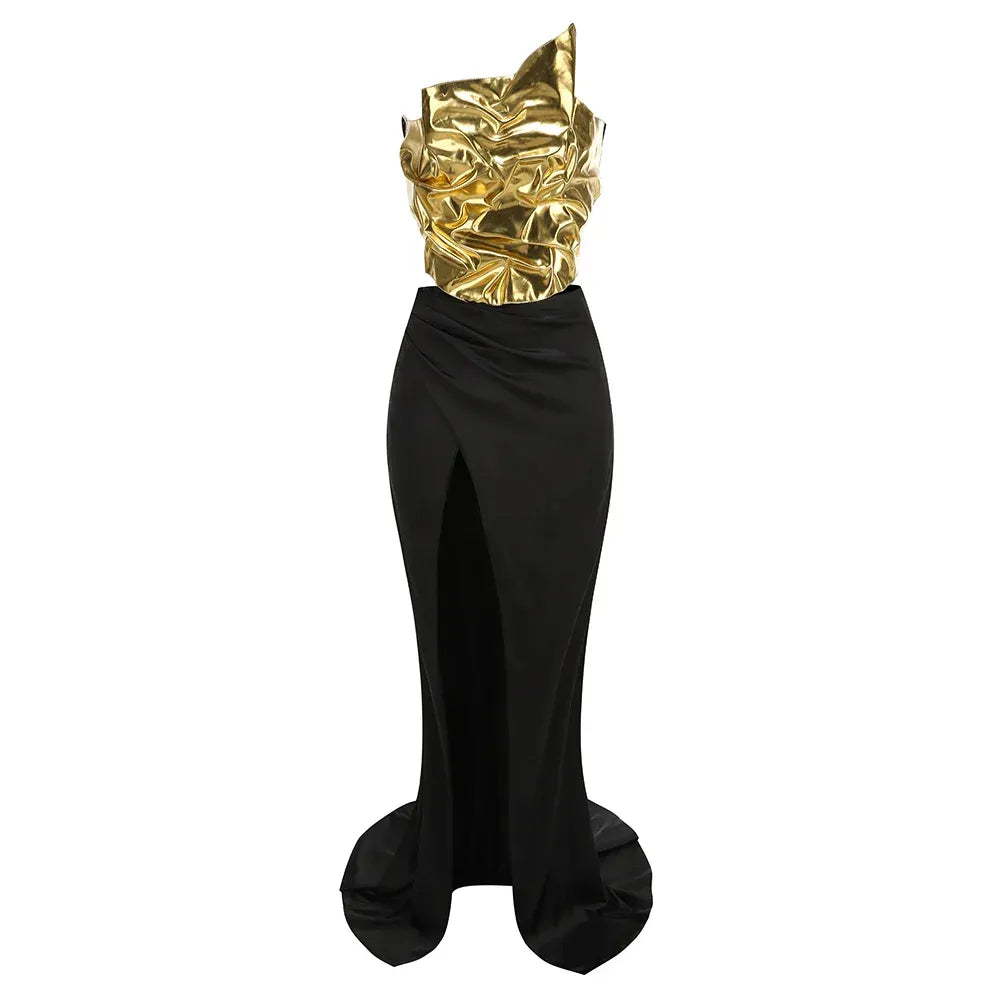 Black Luxe High-Slit Couture Dress